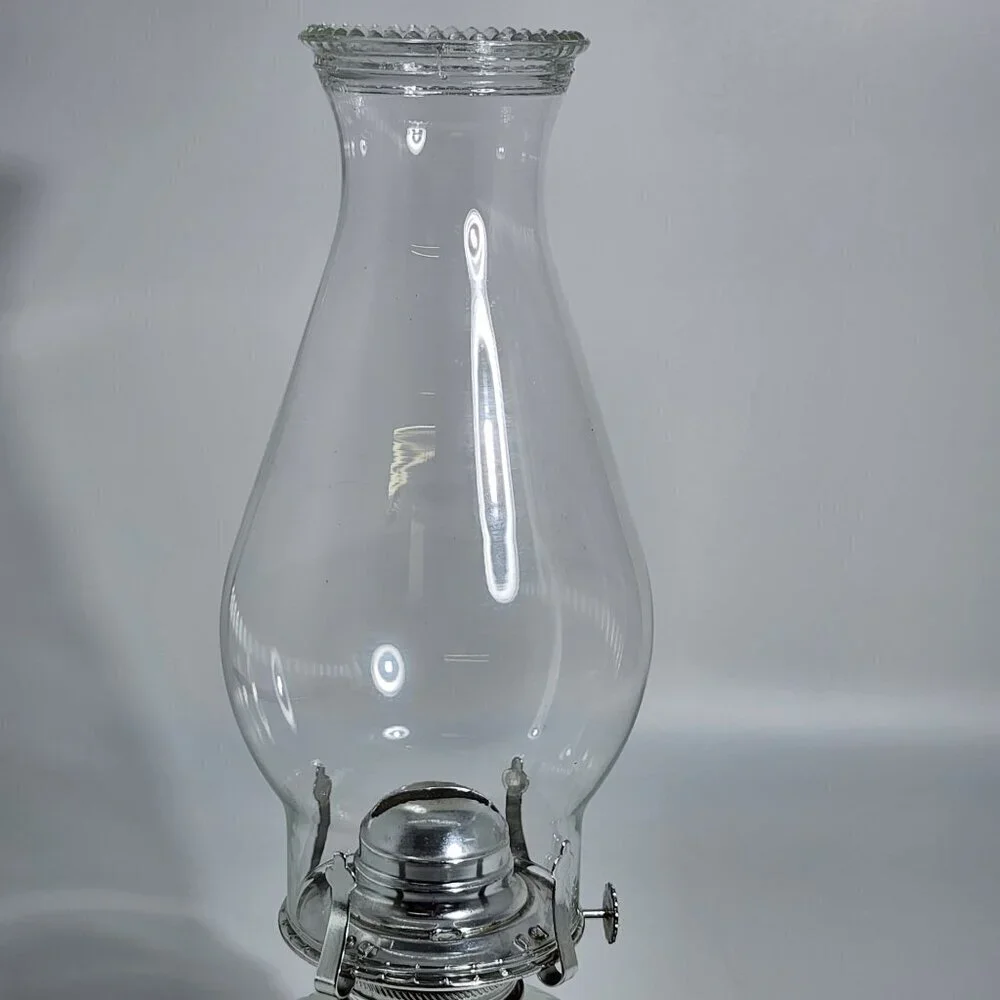 Frosted Glass Lamplight Farms Oil Lamp Embossed Floral Details Clear Chimney VTG